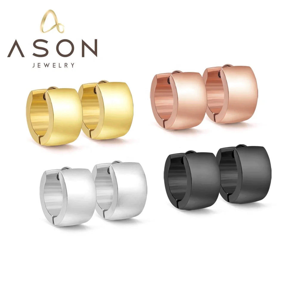 Ason Jewelry New Fashion Retro Hoop Earrings 18k Gold Plated Smooth Stainless Steel Hoop Earrings for Women