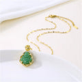 Good Luck 18K Gold Plated Stainless Steel Chain Buddha Pendant Necklace White and Green Jade Buddha Necklaces