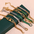 Gold Plated Chain Bracelets Set Colorful Zircon Christmas Gift for Women Stainless Steel Jewelry