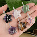 Quartz Crystal Star Pendant  Wire Wrapped Silver Star Beads  Healing Chakra Crafts Jewelry