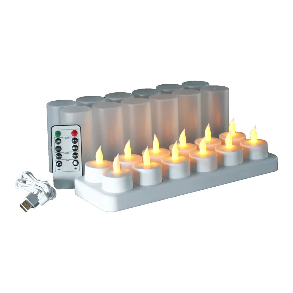 BSCI Factory Set of 12 CE ROHS Flameless LED Candles Tealight Flickering Dinner Rechargeable Tea Lights