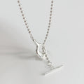 Handmade S925 Sterling Silver Small Ball Chain Irregular Hammered Toggle OT Clasp Necklace for Women Girls