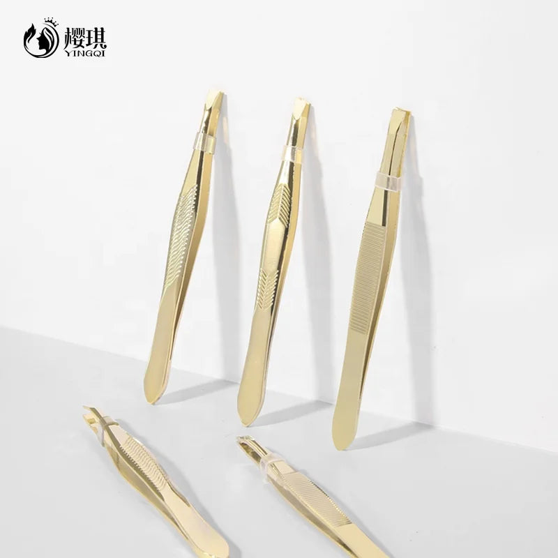 OEM Customized Stainless Steel Beauty Tools Slanted False Eyelashes Extension Tweezers Hair Removal Eyebrow Shaping Custom Logo
