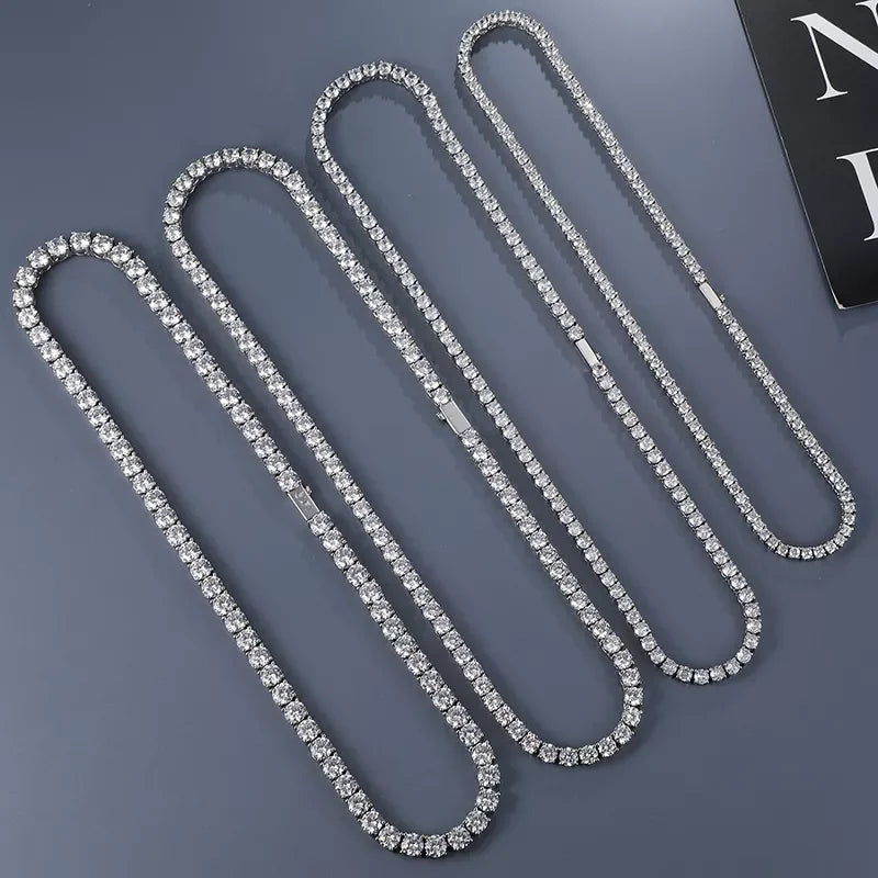 Women's Dainty Iced out Clustered Tennis Chain Necklace Bling CZ Diamond Choker Link Chain Fashion Jewelry for Gift Occasions