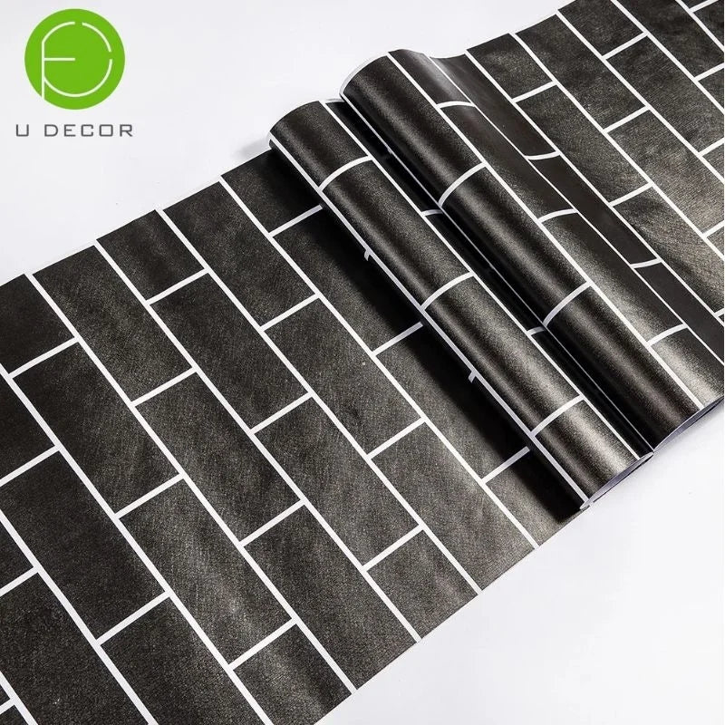 UDK Factory Price PVC Self-Adhesive Black Brick Wallpaper Peel&stick Wall Stickers Decorative Contact Paper for Home Decoration