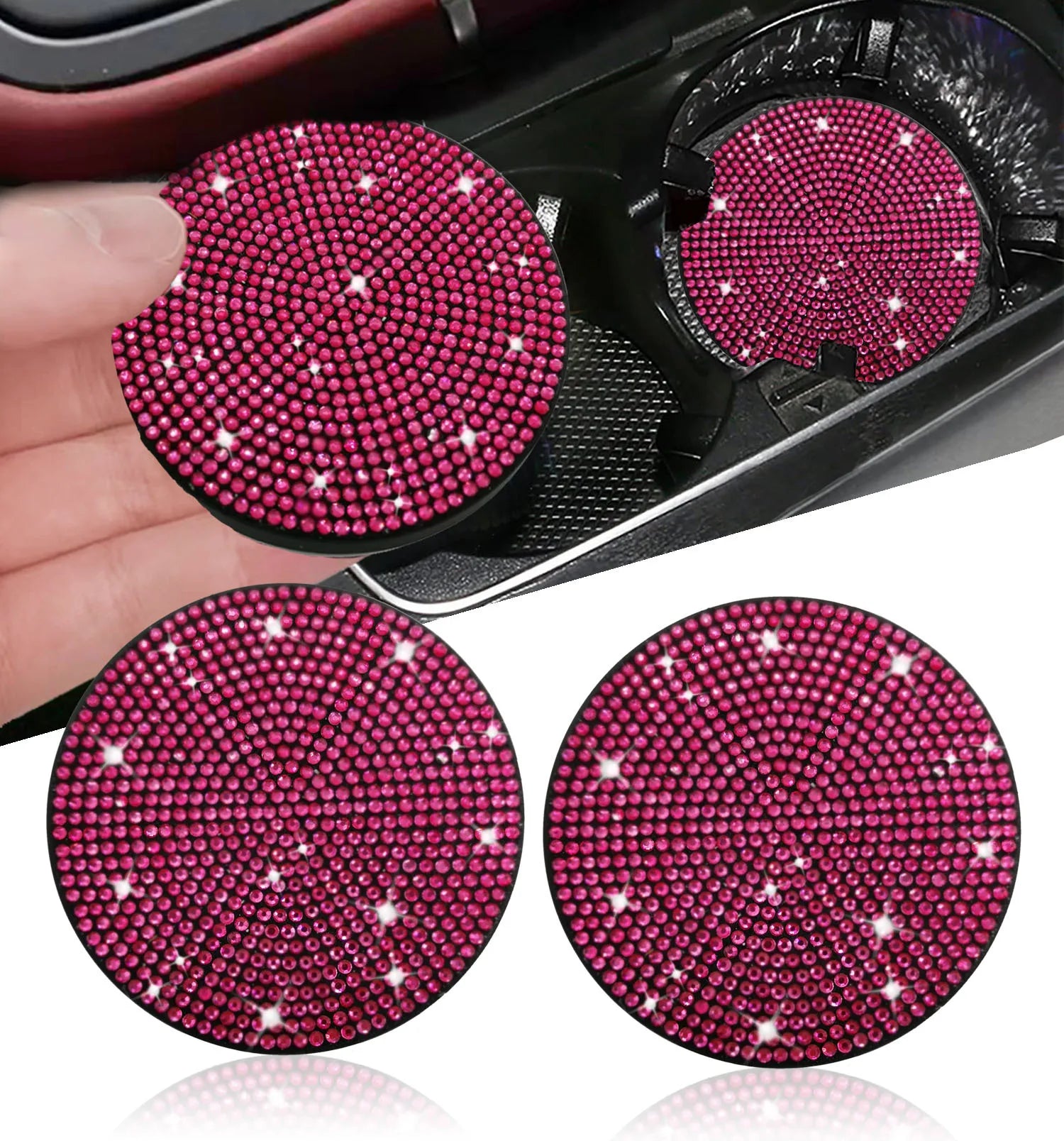 Factory Price 2pcs Diamond Car Coaster Water Cup Slot Non-Slip Mat Silica Gel Pad Cup Holder Gadget Bling Interior Accessories
