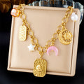 New Stainless Steel Moon Sun Charm Necklace 18k Pvd Gold Plated Tarnish Free Sun Face Pendant Necklace for Women