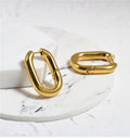Modern Simple Gold Thick Oval Hoop Earring Minimal U Shaped Huggie Hoops Large Flat Gold U Ear for Classic Wedding Gift