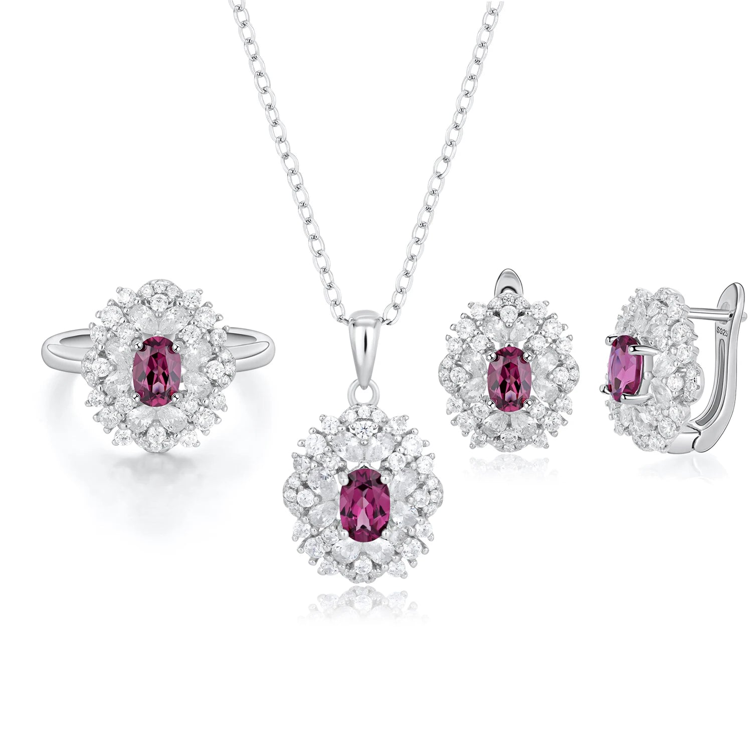 YBO 925 Silver Trendy Wedding Jewelry Sets Natural Pyrope Cubic Zirconia Adjustable Rings Necklaces for Anniversary Gifts