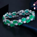 Geometric Silver Plated Double Row Water Drop Green Cubic Zircon Stone Luxury Wide Big Bracelet for Women Jewelry Accessories