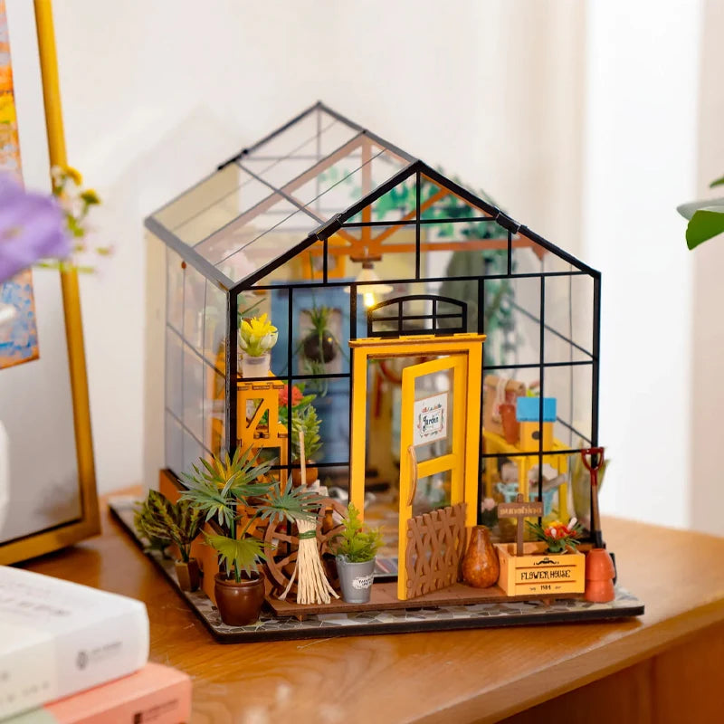 Robotime Rolife Wood Crafts 3D Wooden Puzzles DG104 Kathy's Green House DIY Miniature House for Dropshipping