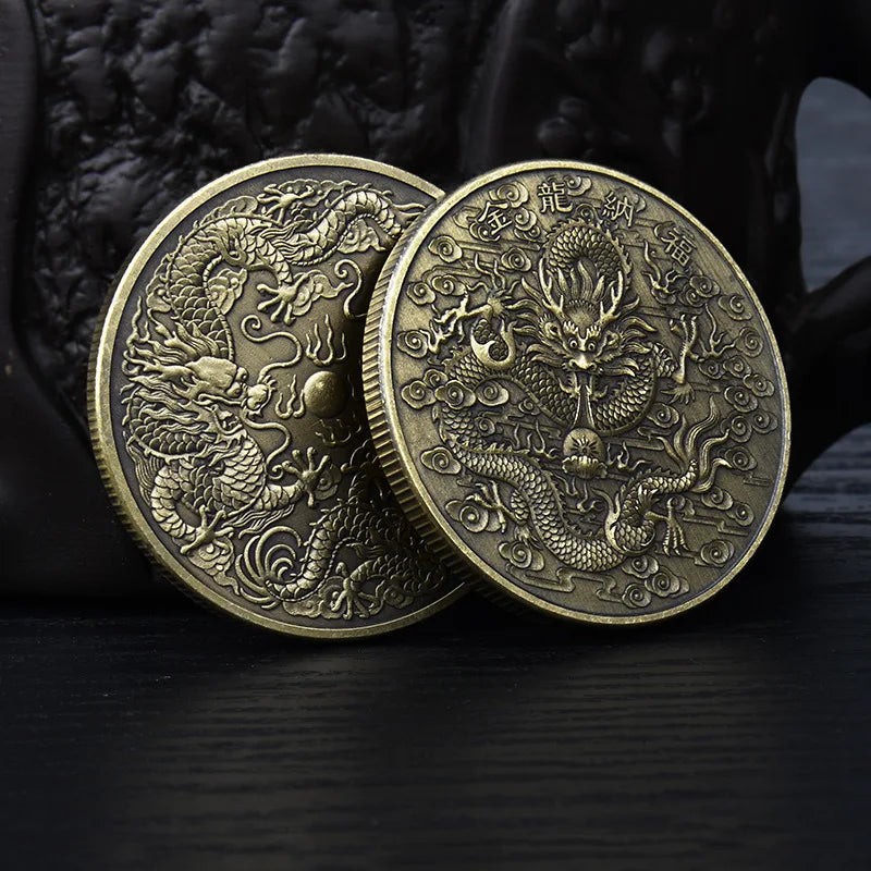 Characteristic Old Dragon Collection Gift Souvenir Antique Brass Gold Silver Commemorative Coin
