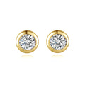 CZCITY 925 Sterling Silver Clear Zircon Round Simple Stud Earrings Bezel Set for Women 14K Gold Plating Earrings Fashion Jewelry