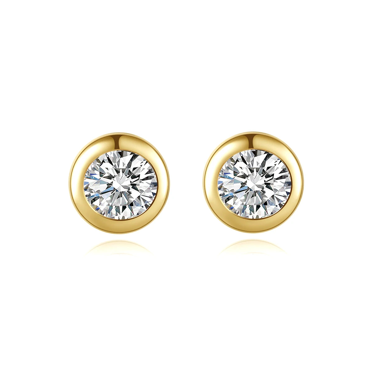CZCITY 925 Sterling Silver Clear Zircon Round Simple Stud Earrings Bezel Set for Women 14K Gold Plating Earrings Fashion Jewelry