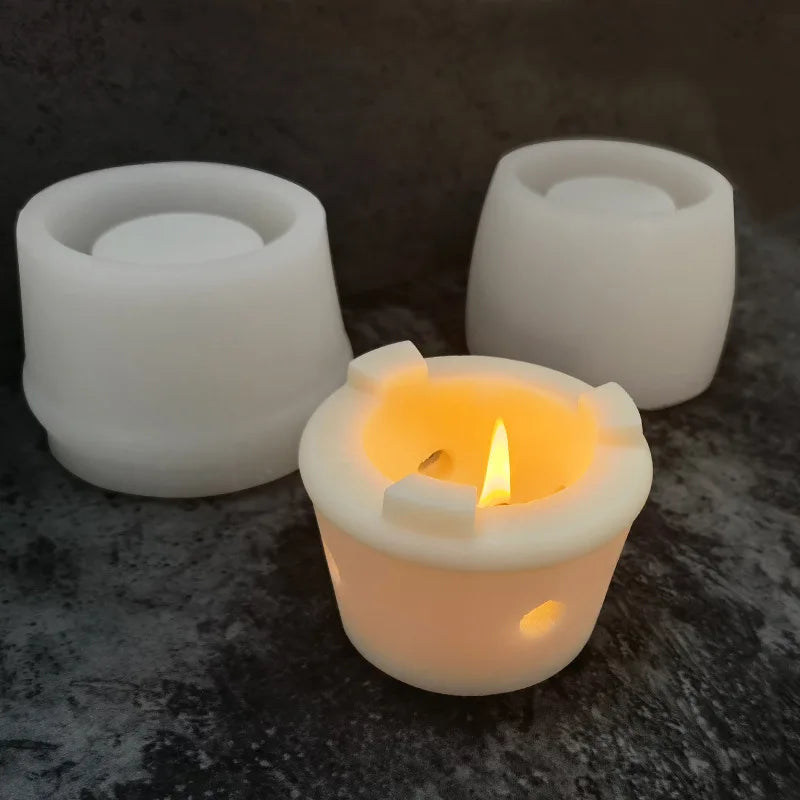 3D DIY Handmade Decorative Tea Candle Holder Molds Silicone Stove Molds with OPP Bag Packaging