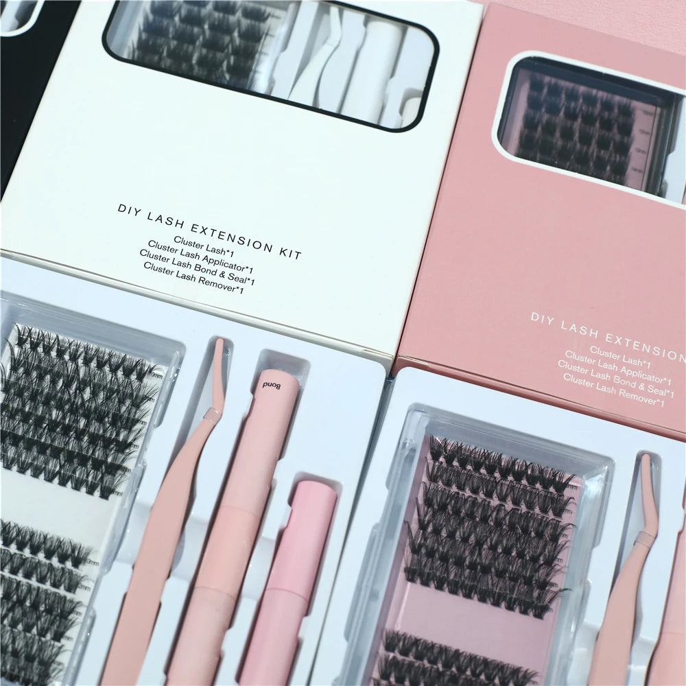 DIY Fan Eyelashes Extension 3D Segmented Individual Lash 8 Cluster Volume Lashes Set Easy to Use Reusable Home Eyelash Kit