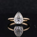 Starsgem 9x6mm Two Color Gold Engagement Rings Bezel Setting Pear Cut 14K Moissanite Ring