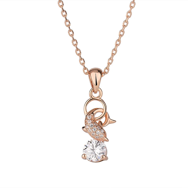 New 925 Sterling Silver Dolphin Round Zircon Fish Pendant Women's Necklace High Jewelry