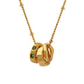 Delicate Women 18K Gold Plated Bead Chain Stainless Steel Necklace Stacking Green Crystal Zircon Three Circle Pendant Necklace