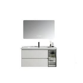 Modern Design Solid Wood Bathroom Vanity Mirror Storage Cabinet with Taps Multifunctional Bath Vanity Set Factory Wholesale