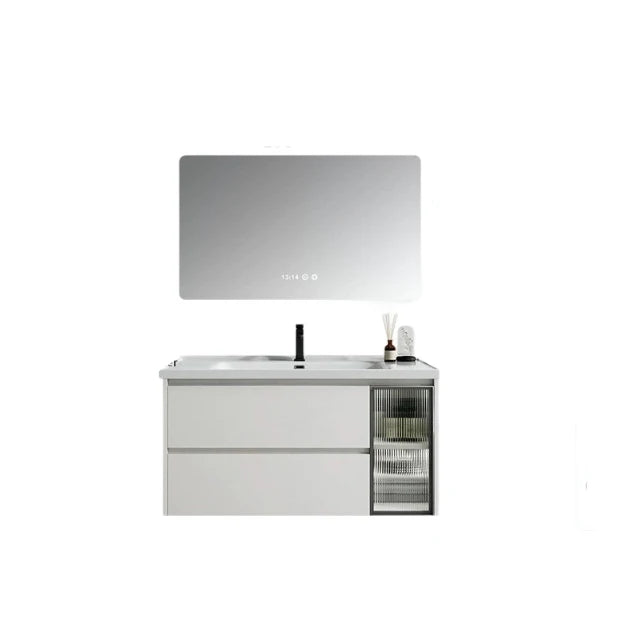 Modern Design Solid Wood Bathroom Vanity Mirror Storage Cabinet with Taps Multifunctional Bath Vanity Set Factory Wholesale