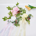 Forest Style Artificial Roses Eucalyptus Chair Back Decor Wedding Aisle Chair Decoration Realistic Silk Flowers Rustic Weddings