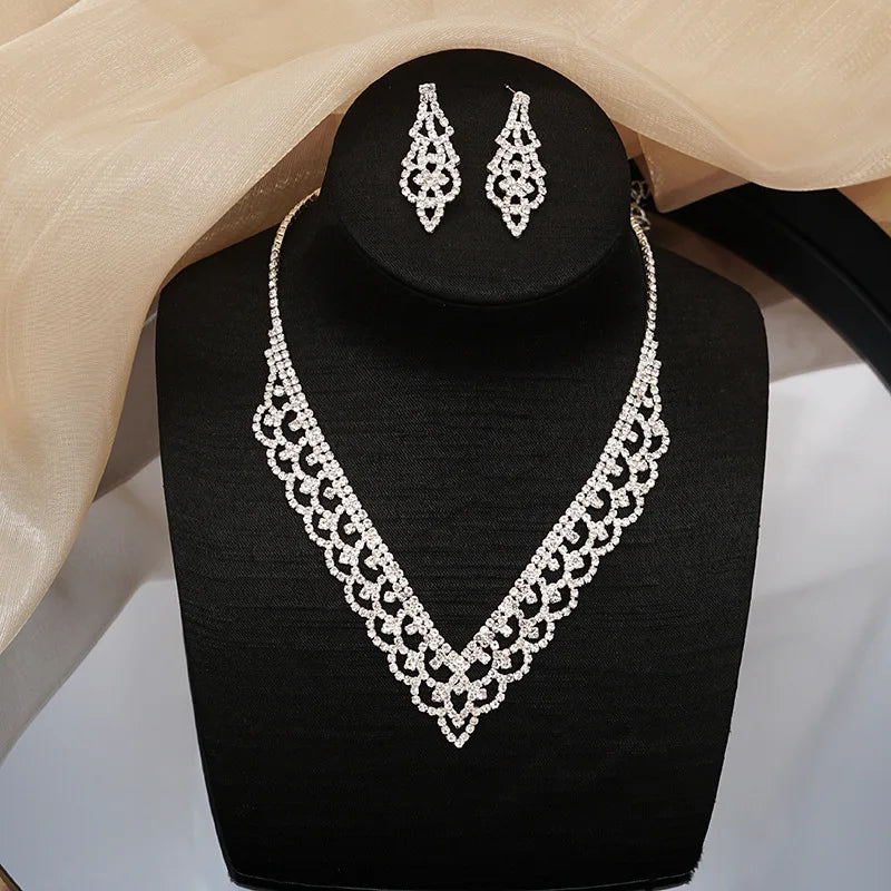 2025 Dress Versatile Hot Sale Banquet Jewelry Necklace Delicate Full Diamond Zircon Wedding Necklace Earring Set