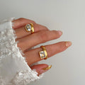 Dazan HOT New Ins Trendy 18k PVD Gold Plated Stainless Steel Clear Vintage Geometric Square Zircon Ring Dancer Jewelry for Gift
