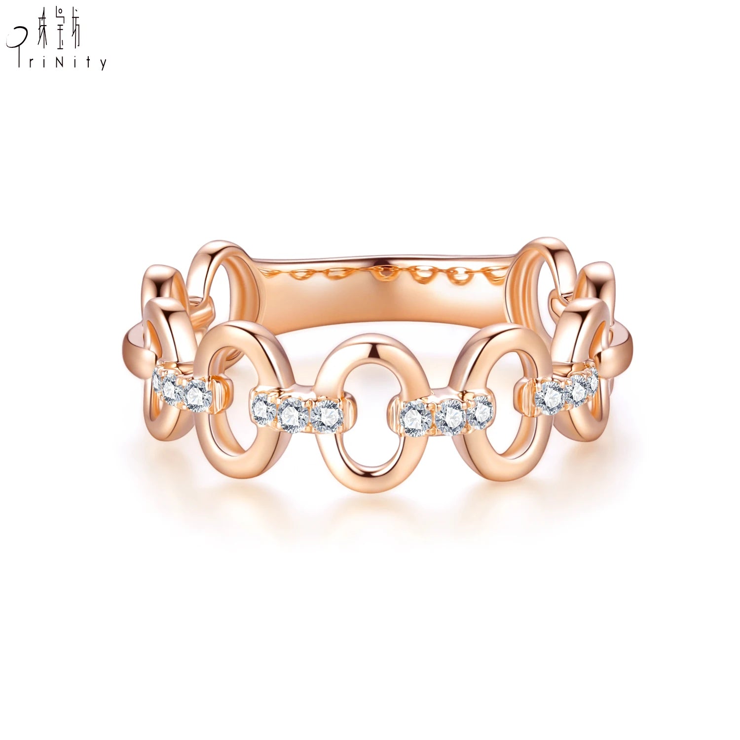 China Wholesaler Exquisite Link Chain Design Customizable Series Jewelry 18K Solid Gold Real Natural Diamond Daily Wearing Rings