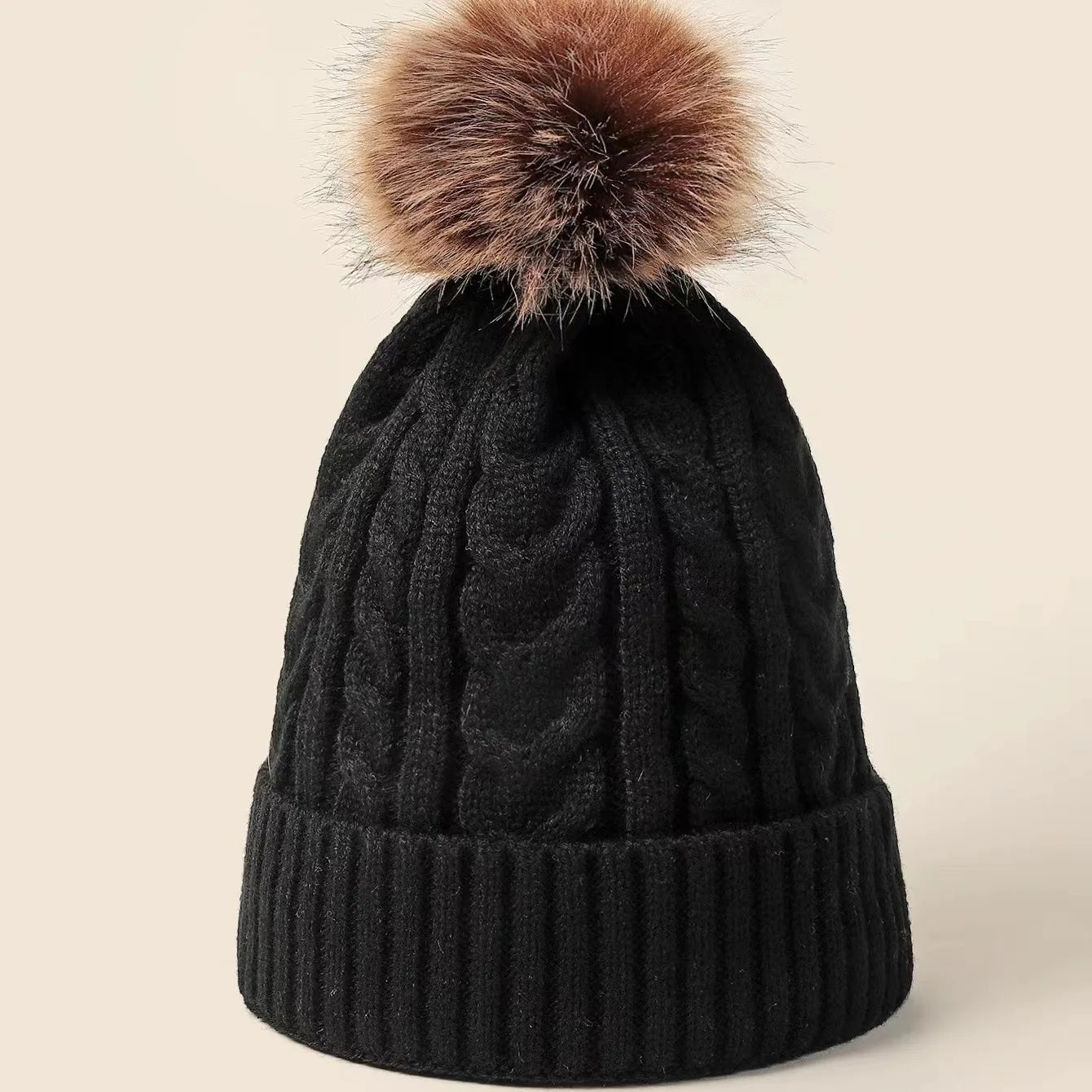 Fashion Hot Sale Women Winter Waterproof 100% Acrylic Knitted Beanie Hat Black Pom Pom Warm Travel Durable Custom Logo Business