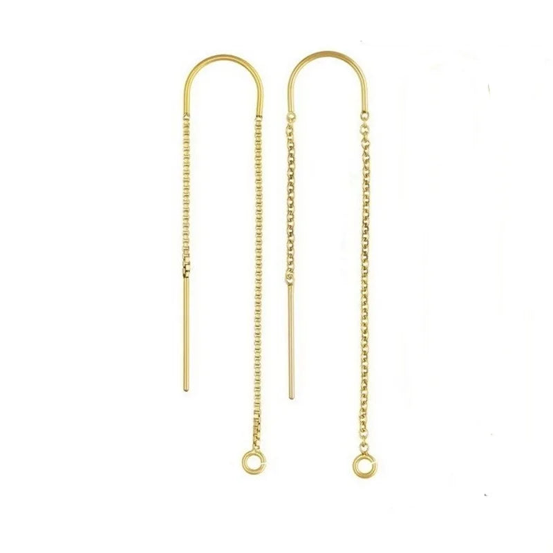 14K Gold Filled GF U-Threader Box Cable Chain Ear Wire Line Drop Earring Finding With Single Loop for DIY Jewelry Making