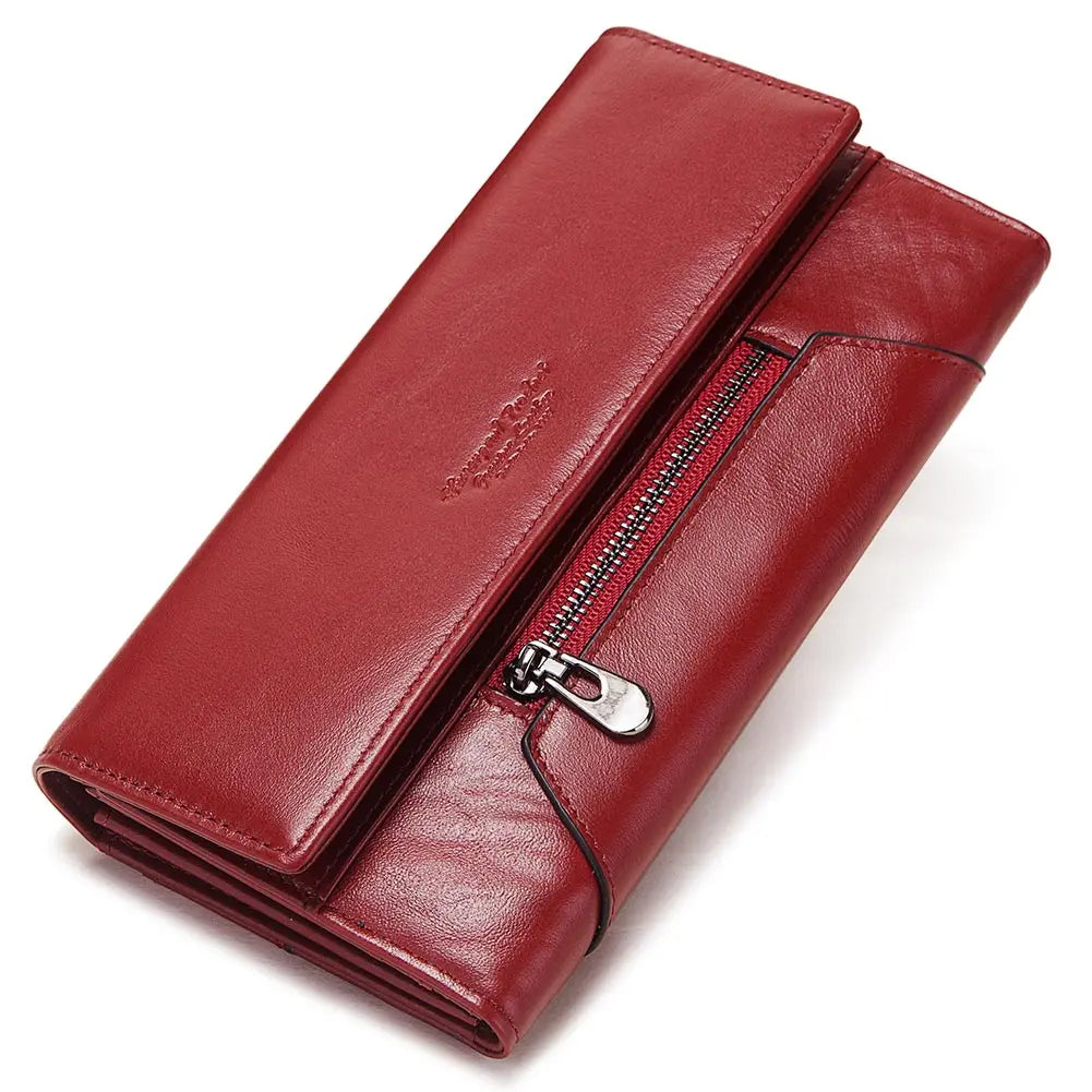 HUMERPAUL Women Long Fashion Clutch Bag Genuine Leather Zipper Hasp Female Clutch RFID Blocking Ladies Purse Wallet Polyester