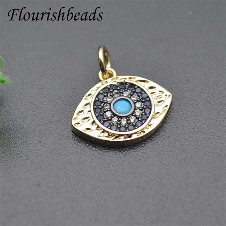Fashion Jewelry Nickel Free Anti Fading 18K Gold Plated Turquoise Blue Eye Charms for Jewelry Earring Bracelet Necklace Making