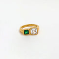 Joolim High End 18K Gold Plated Stainless Steel Two-tone Square Zirconia Rings for Women Finger Ring Fashion Jewelry Wholesale