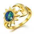 Isunni Luxury S925 Sterling Silver Plated Gold Opening Adjustable Moon and Sun Opal Ring