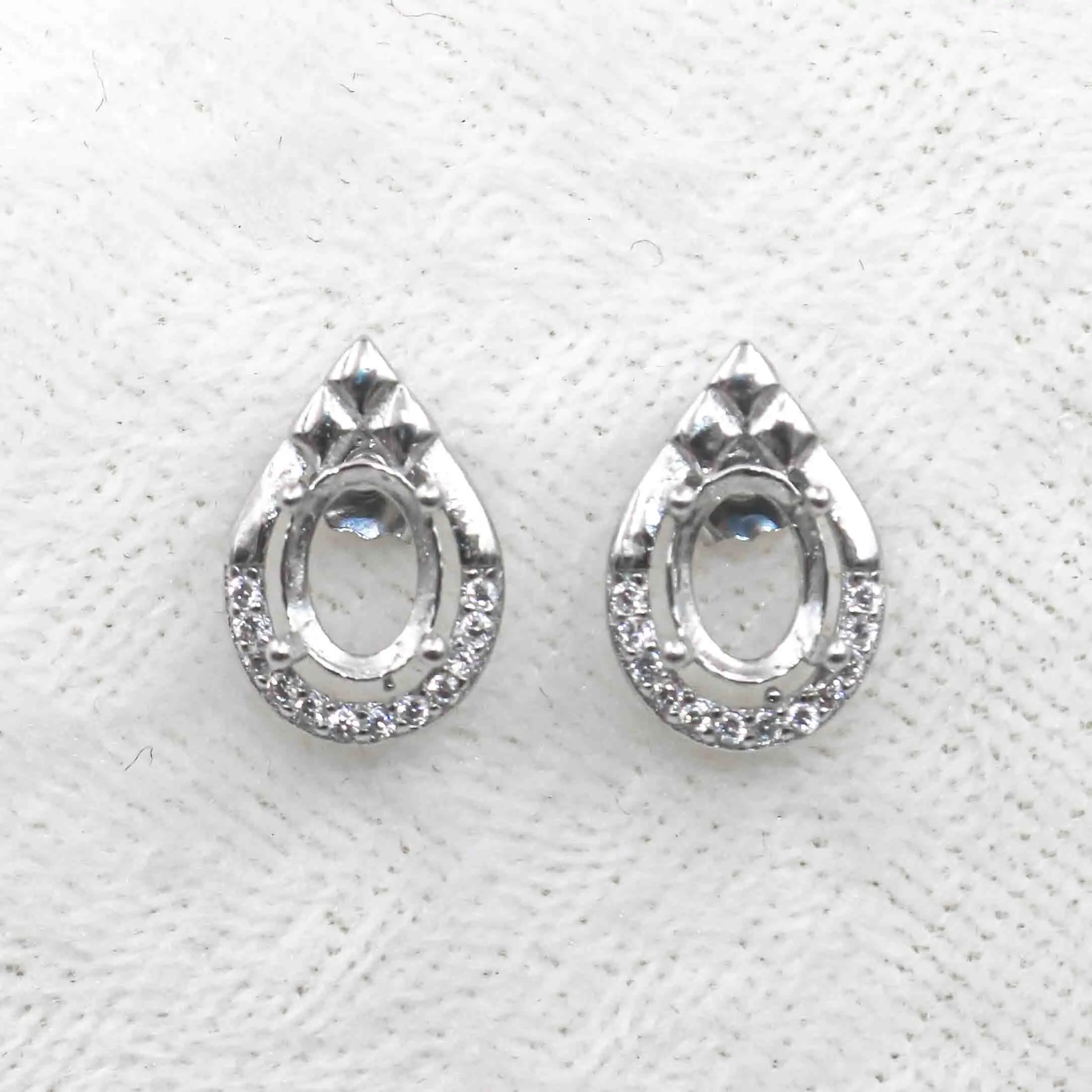 Sterling Silver 5*7mm Semi Mount Stud Earrings Empty Frame Support Blank Setting S925 Base Without Center Stone for DIY Inlay