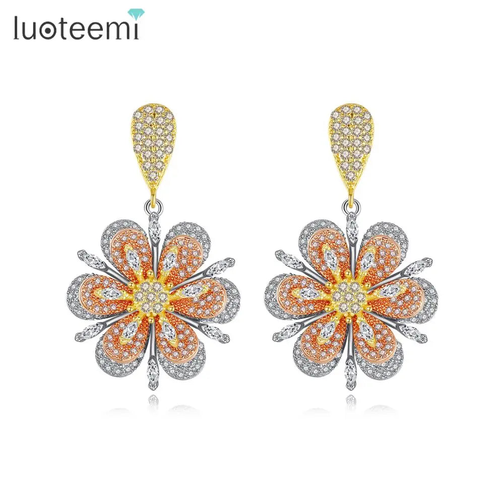 LUOTEEMI Multi Color Beautiful Christmas Earrings for Women Shinning Rainbow Color Flower Earring