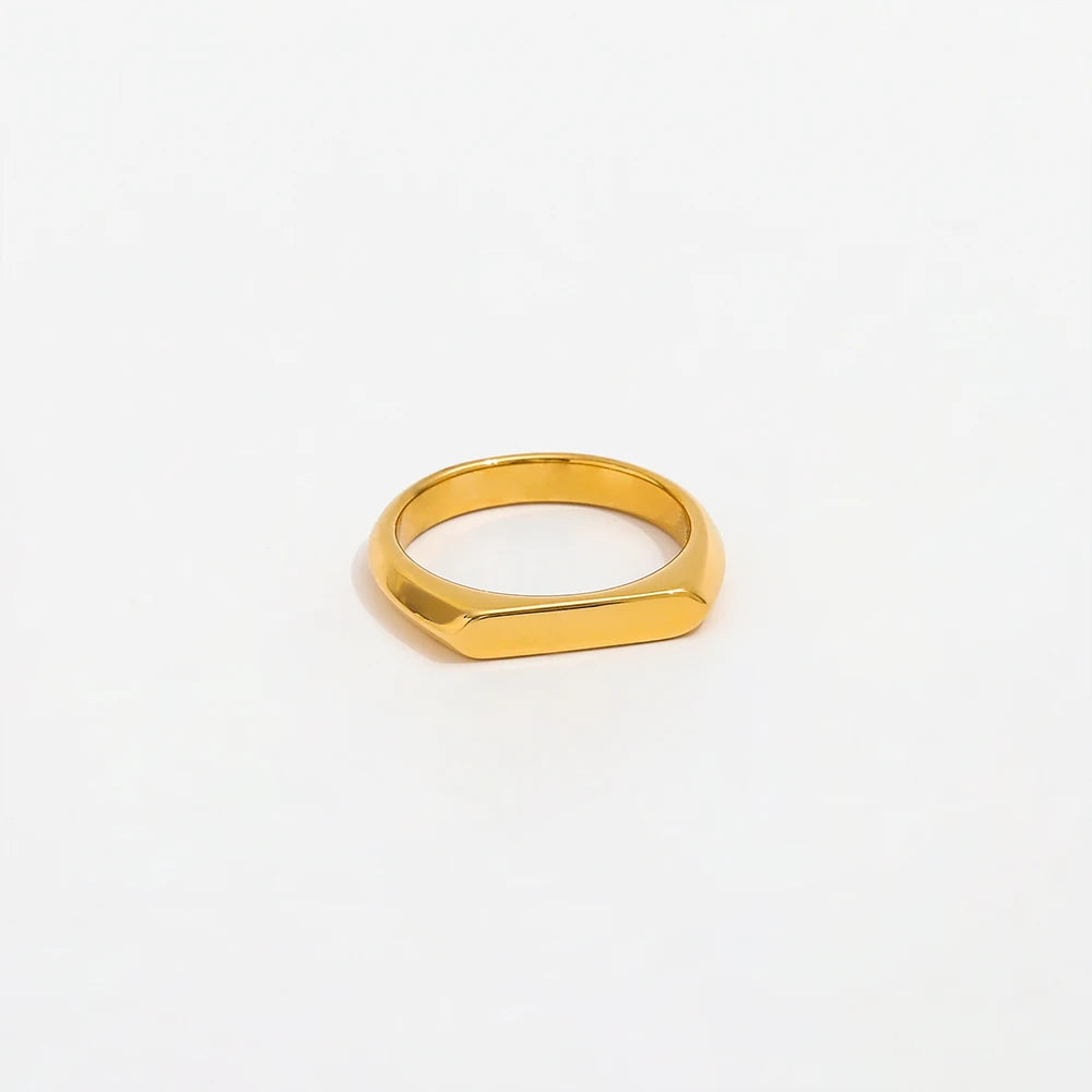 Joolim Stainless Steel Jewelry Wholesale 18K Gold Plated Cambered Surface D Open Ring for Women Fashion Ring