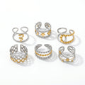 QIAOREN 13010-15 Gold Silver Plated Adjustable Open Stack Ring Set for Women Minimalist Geometric Statement Rings