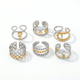 QIAOREN 13010-15 Gold Silver Plated Adjustable Open Stack Ring Set for Women Minimalist Geometric Statement Rings