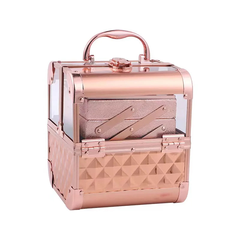 Acrylic Beauty Makeup Storage Organizer Carrying Aluminum Cosmetic Box Set Multi-layer Jewelry Flight Road case with Mirror