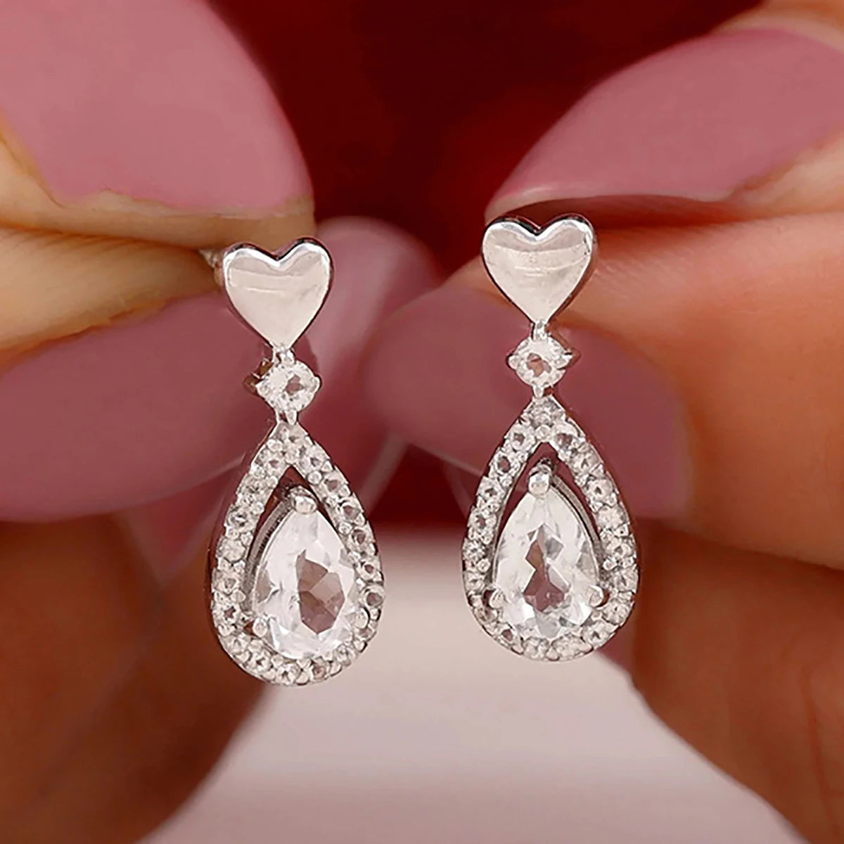 CAOSHI Fashion Heart Shaped Water Drop Design White Crystal Silver/Gold Plated Earrings for Luxury CZ Pendant Earrings for Women