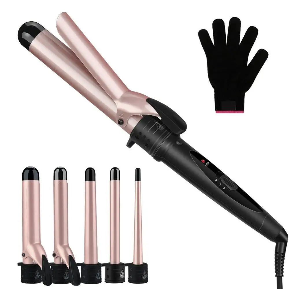 Professional 5 in 1 Anti-Scalding Clip Hair Iron LED Display Hair Curler Set with PTC Heater Made of Plastic