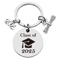 Hot 2024 2025 Graduate Gift Stainless Steel Round Charm Graduation Keychain