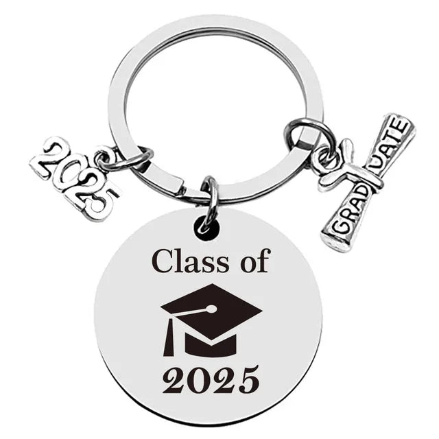 Hot 2024 2025 Graduate Gift Stainless Steel Round Charm Graduation Keychain