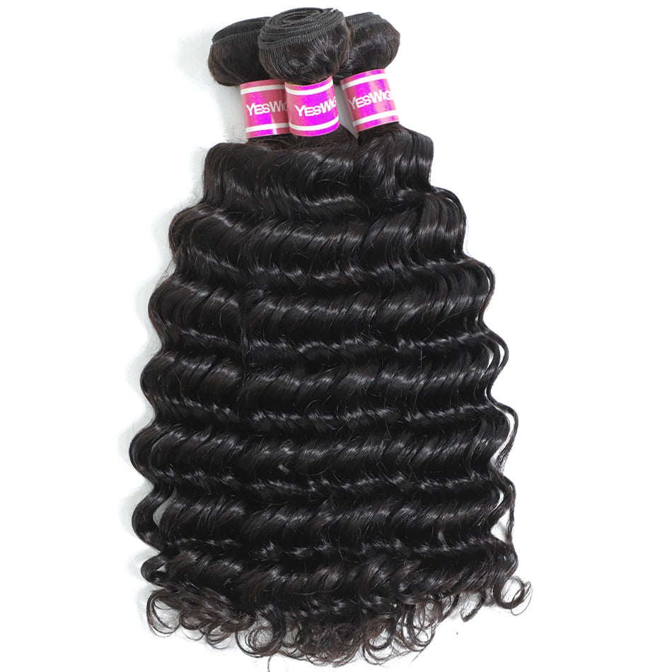 30 40 Inch Deep Wave Bundles Wholesale Mink Brazilian Human Hair Cuticle Aligned Extension Double Weft Full Thick Ends Deep Wave