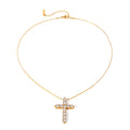 J&D Elegance Stainless Steel 18K Gold Necklaces Round White Zircon Cross Pendant 50+5cm Long Necklaces