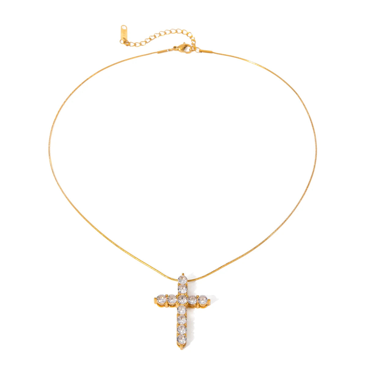 J&D Elegance Stainless Steel 18K Gold Necklaces Round White Zircon Cross Pendant 50+5cm Long Necklaces