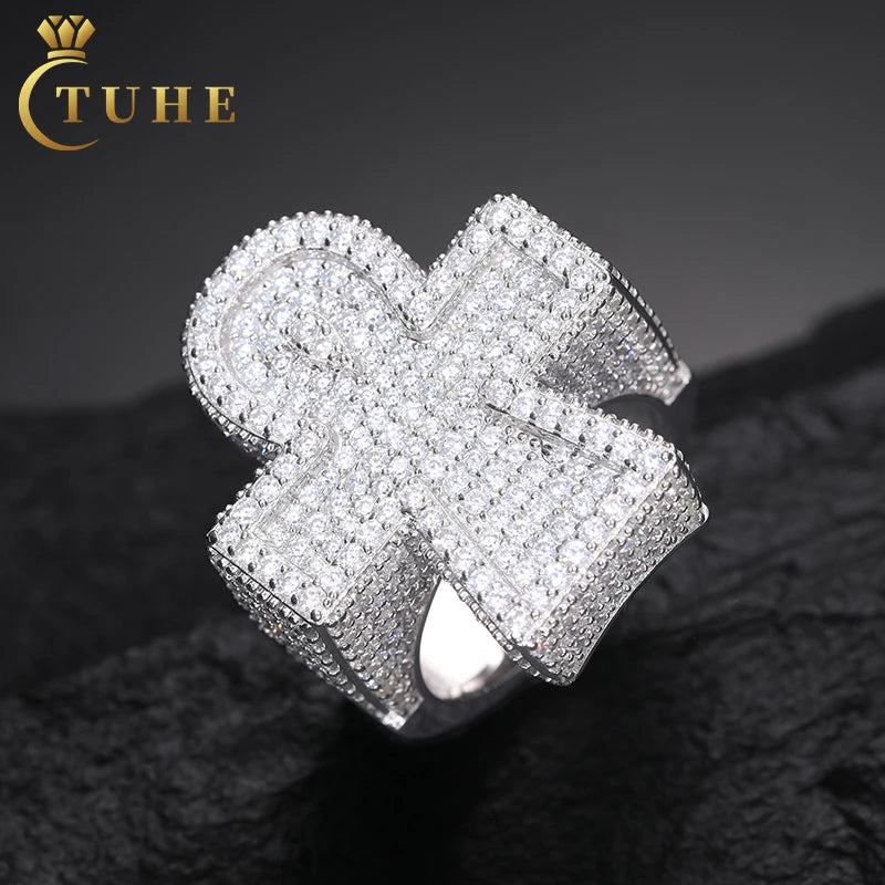 New Men Party Gift 925 Pure Silver Pass Diamond Tester Prong Setting VVS Iced Out Moissanite Christian Cross Ring