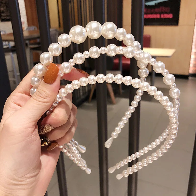 Women White Fashionable Head Band Hair Accessories Big Pearl with Pearl New Trendy Diadema De Perlas Women Women Headband